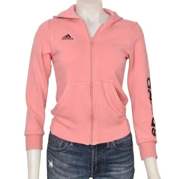 Adidas Full Zip Hoodie Sweatshirt Coral Pink Size Kids Medium‎ - Picture 1 of 5